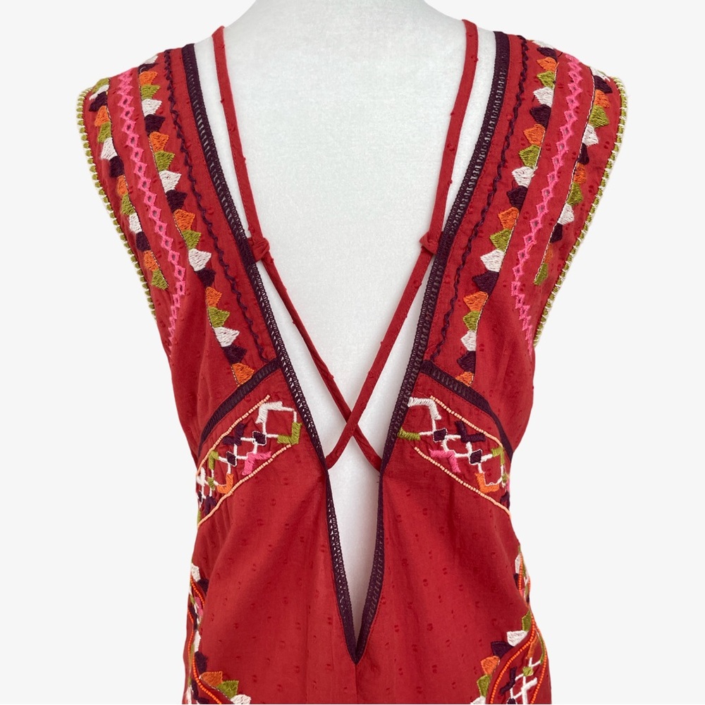 Anthropologie Embroidered Statement Mini Dress Light Red Large NWT - Picture 11 of 17